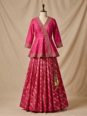 Ethnic Indian Wear Pink & Gold Embroidered Women Lehenga Set